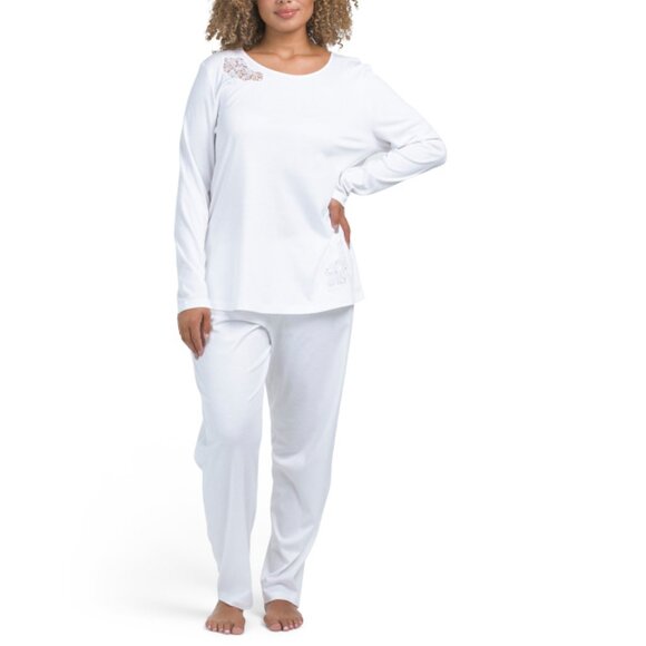 HANRO White 2pc Supima Cotton Michelle Pajama Set